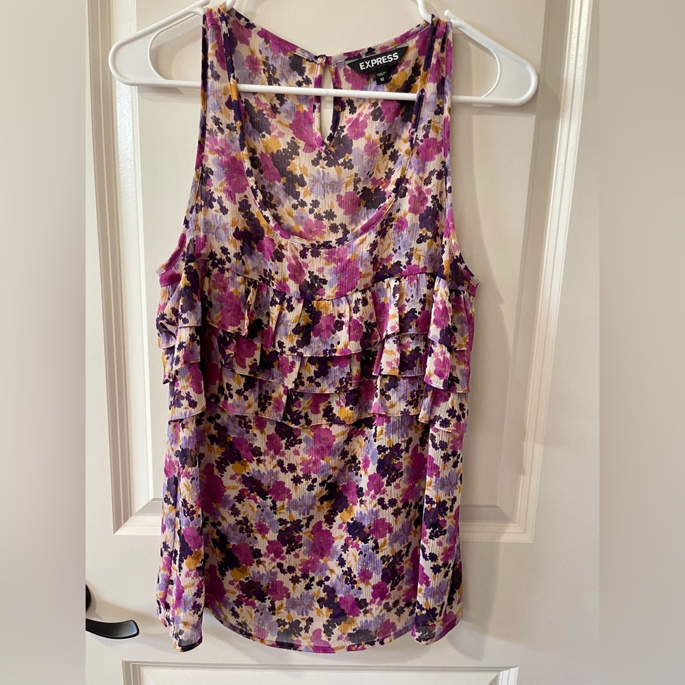 Floral Ruffle Front Tank Top Blouse - Medium
